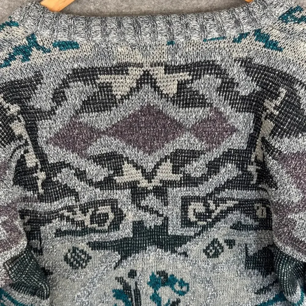 Method Vintage 90s Gray Geometric Abstract Grandpa Cardigan Sweater Men XL